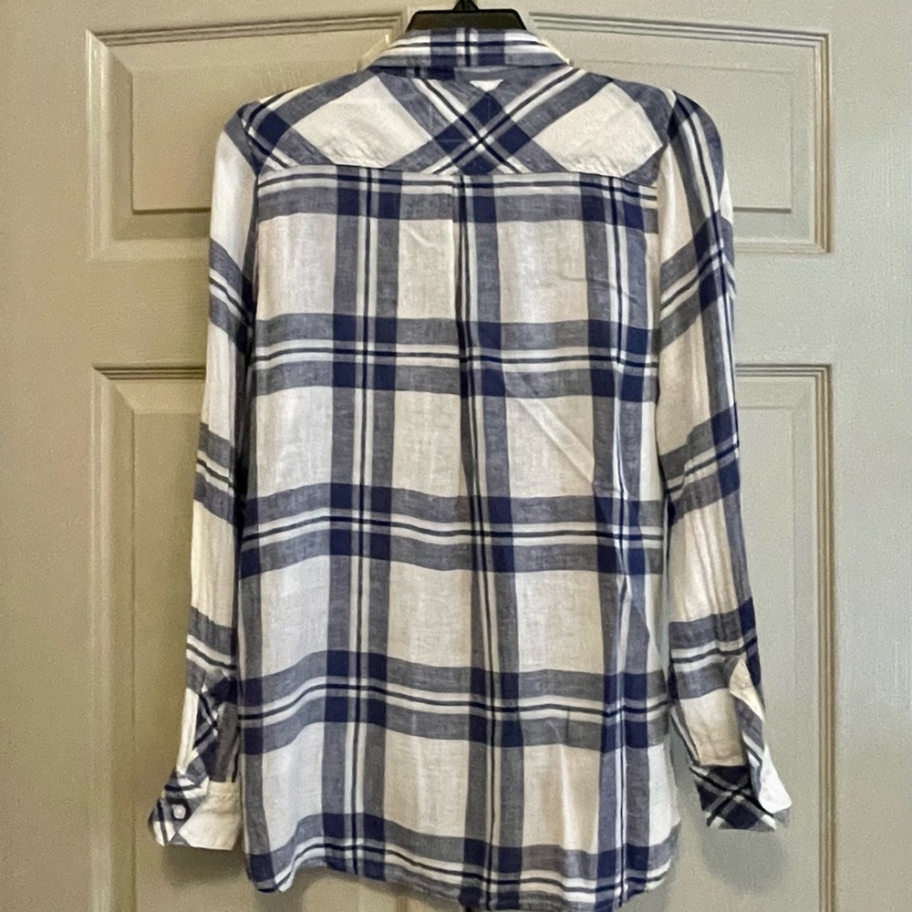 Rails Linen Blend Charli Lapis Coast White Button Front Shirt - Picture 12 of 12